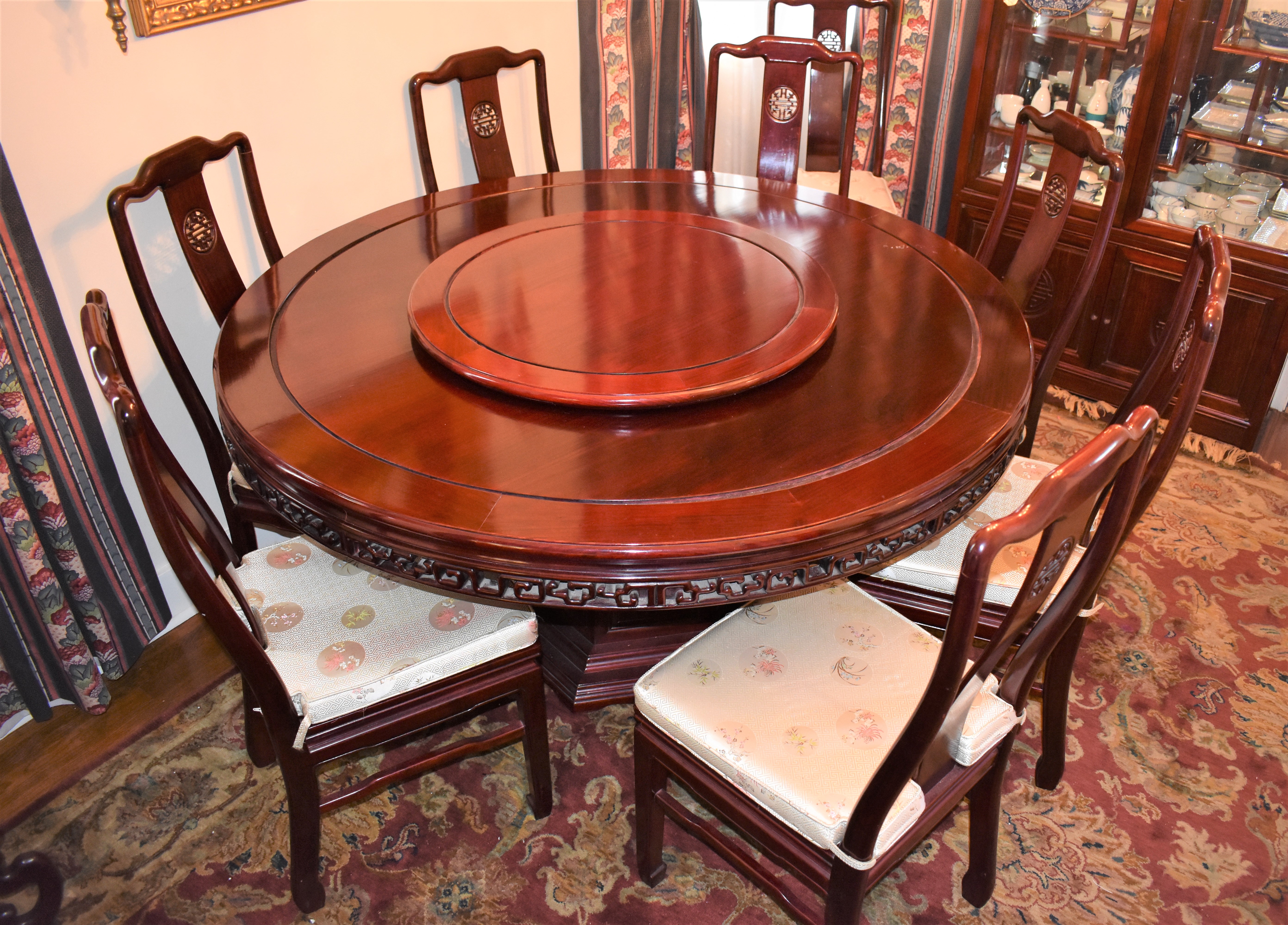 Rose Wood Round Dining Table W Lazy, Round Table Services Llc