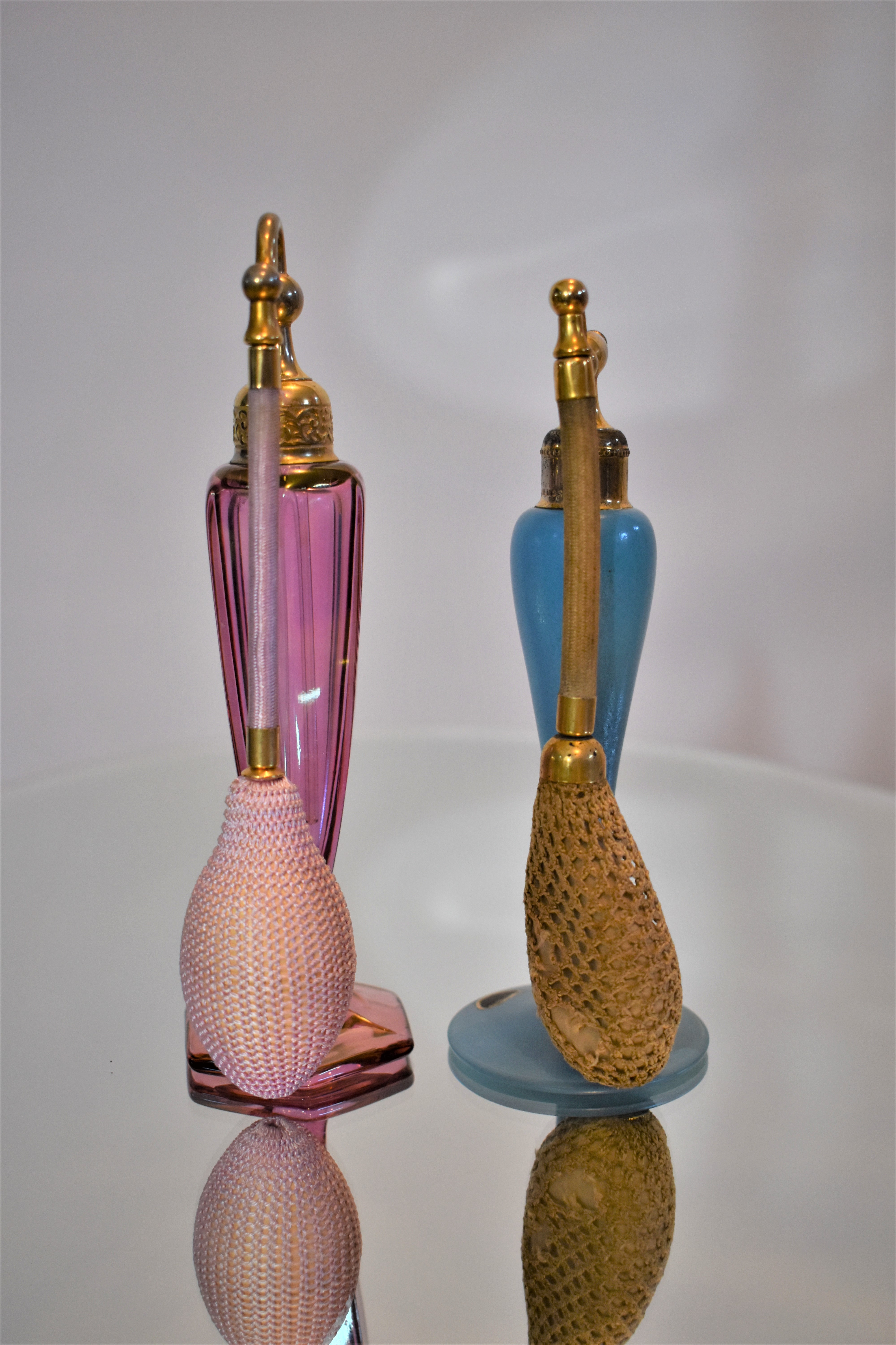 Vintage DeVilBiss Perfume Atomizers Signed - Two (2) Lovely Items Blue Ca.  1920 and Pink - River Valley Estate Sales LLC.